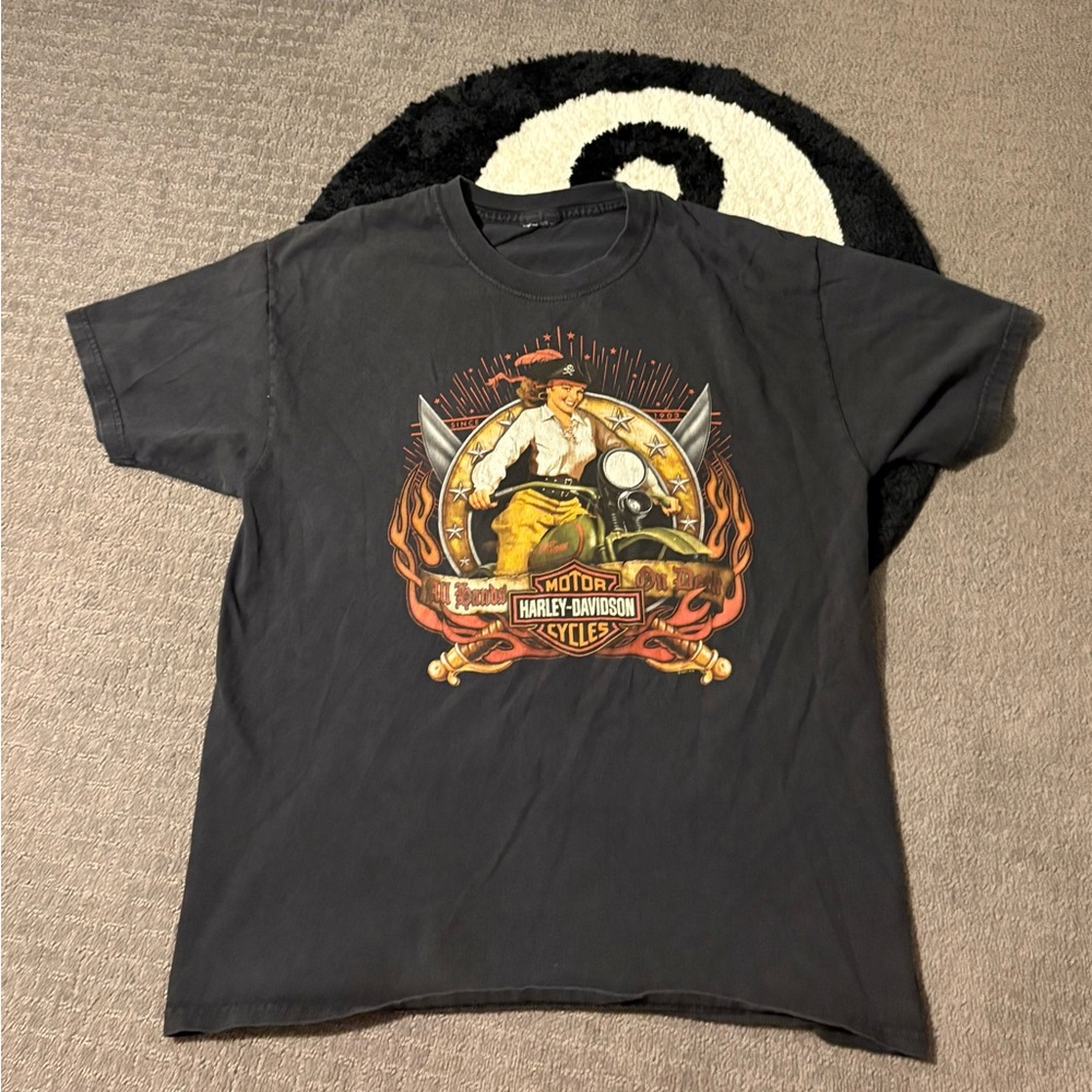Harley-Davidson Black Short Sleeve Tee with Colorful Graphic Design